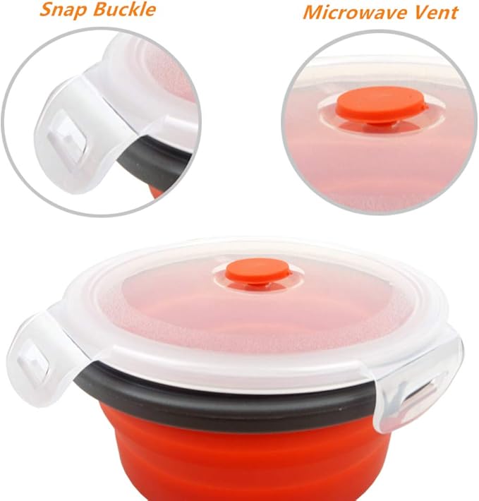 CARTINTS 800ml Silicone Collapsible Food Storage Containers-Prep/Storage Bowls with Lids - Round Silicone Lunch Containers - Microwave and Freezer Safe Set of 5