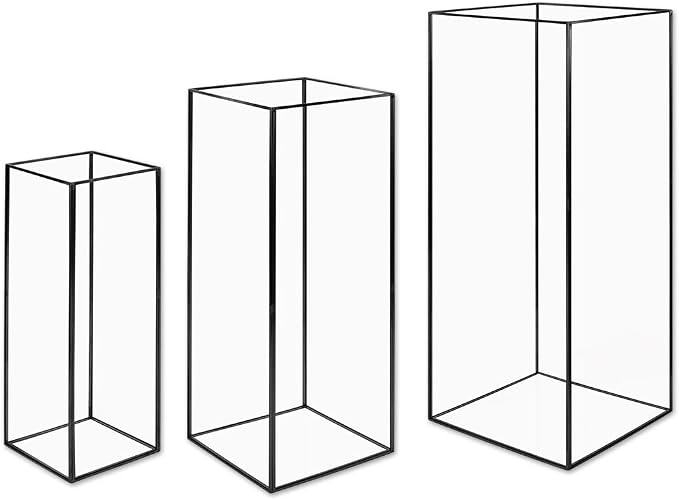 Koyal Wholesale Black Rectangular Glass Hurricane Candle Holders Tall Floor Lantern for Pillar Candles, Elegant Modern Candle Holder for Weddings, Events, or Entryway and Fireplace Décor Set of 3