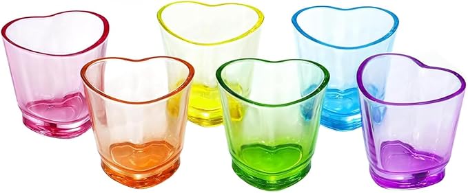 ZZYFGH 6 Pack Colorful Shot Glasses, 1.5 oz Heavy Base Shot Glasses Set, Heart Shaped Shot Glasses Set, Tequila Cups Small Glass, Shot Glasses for Whiskey, Vodka, Spirits & Liquors, Mother's Day Decor