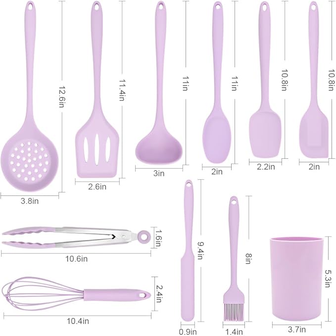 RANX INGST Kitchen Cooking Utensils Set 11 pcs Nonstick Silicone Spatula Set with Holder, 446°F Heat Resistant, Ergonomic Handle, BPA Free - Purple