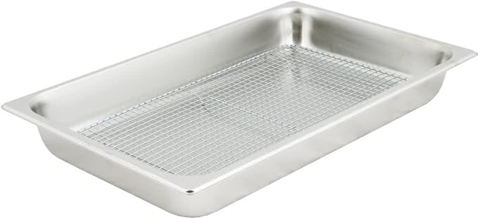 2 PACK Commercial Grade Full Size Pan and Cooling Rack/Pan Grate Set for Standing Heat Lamps 2 1/2" Deep Anti-Jam Stainless Steel Steam Table Pan with Footed Grate