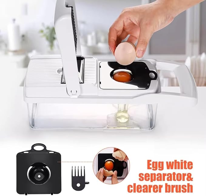 Vegetable Chopper: 10 in 1 Food Chopper - Onion Vegetable Slicer Cutter Dicer, Veggie Cutter with Container, 7 Blades, Kitchen Gadgets for Carrot Salad Garlic Potato Slicer (Black/White)