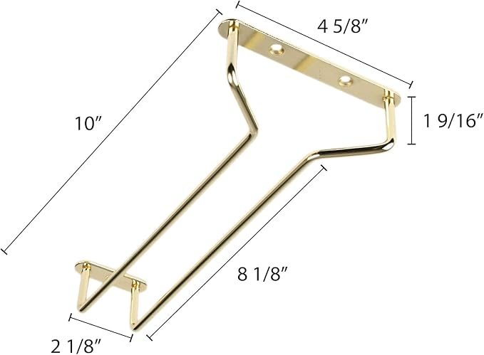 TrueCraftware- 10-Inch Wine Glass Rack Brass Finish Set of 2- Stemware Rack Wire Hanging Rack Under Cabinet Wine Stemware Holder Glass Storage Hanger Organizer for Kitchen and Bar