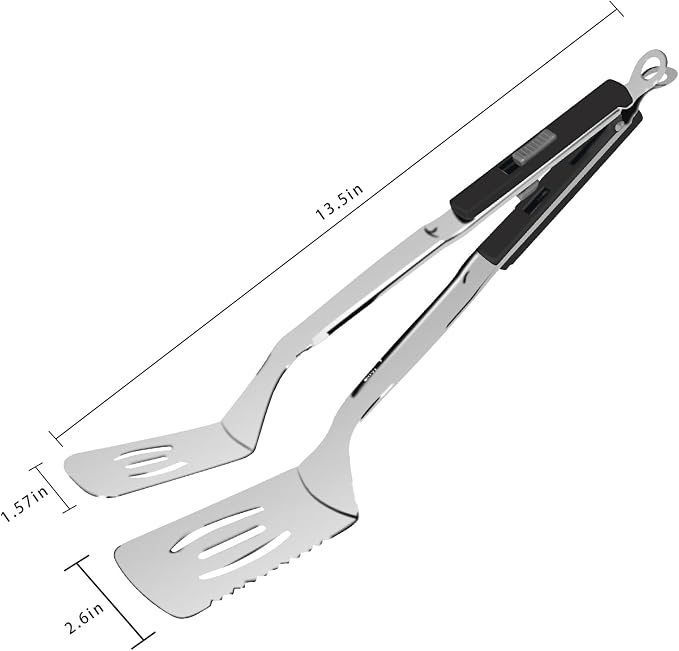 13.5-inch Stainless Steel Tongs for Cooking – Versatile Metal Spatula Tongs for Flipping, Picking Up, Cutting, and Stir-Frying Meats and Other Foods. Kitchen Tongs Durable and Multifunctional.(Black)