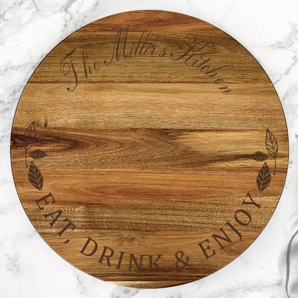 Engraved Eat Drink and Enjoy Personalized Lazy Susan, 16" Rotating Tray Brown
