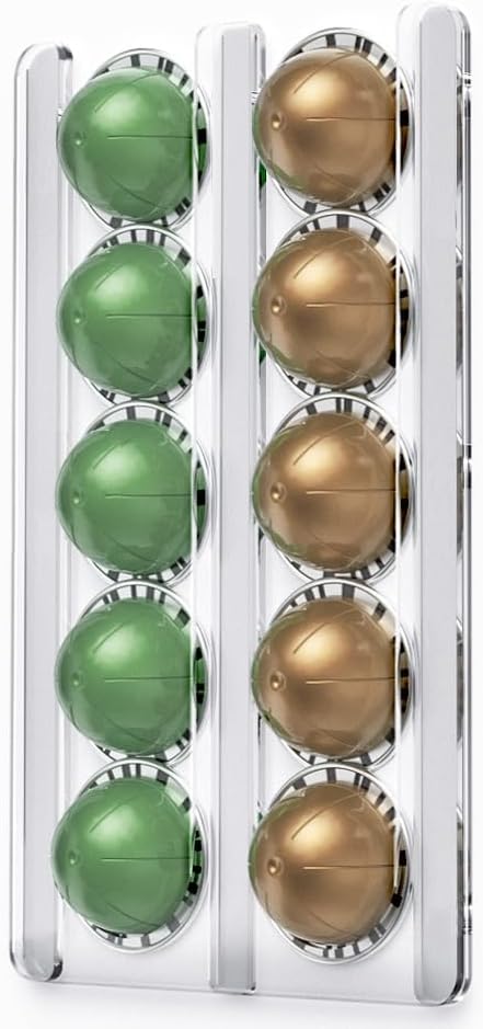 GALVANOX Wall Mounted Holder for Nespresso Vertuo Pods Organizer, 10 Capsule Stick On with Adhesive Backing - Low Profile Vertuoline Wall Mount, Under Cabinet (Clear Acrylic)