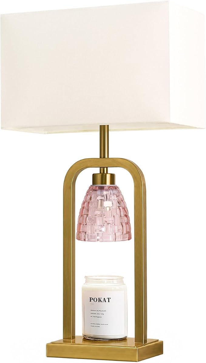 PoKat 21.5'' Pink Candle Warmer Lamp with Timer Dimmer, Modern Wax Light Warming Table Lamp for Jar Candles, Candle Melter Lamp for Living Room, Bedside Lamp for Bedroom Home Decor Gift, Bulb Included