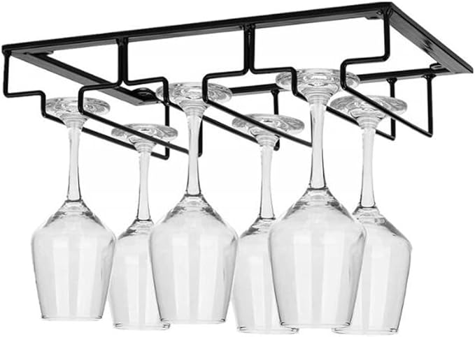 Hoshen Goblet Wine Glass Rack, 11.8 inches Under Cabinet Wine Wine Glass Rack, Glass Storage Rack, Bar Hanging Wine Wine Glass Rack, (3 Rows) Black