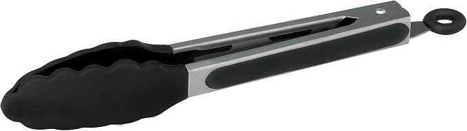Winco 9" Heavy-Duty Stainless Steel Utility Tongs Silicone Grips and Lock Clip