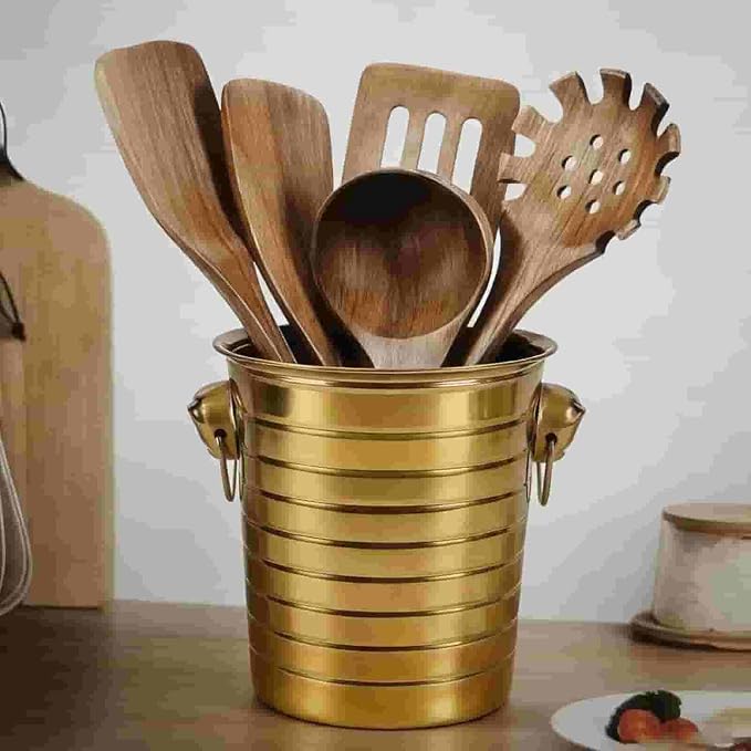 Utensil Holder for Kitchen Counter , Large Gold Stainless Steel Cooking Utensil Holder ,Utensil Organizer for Spatula