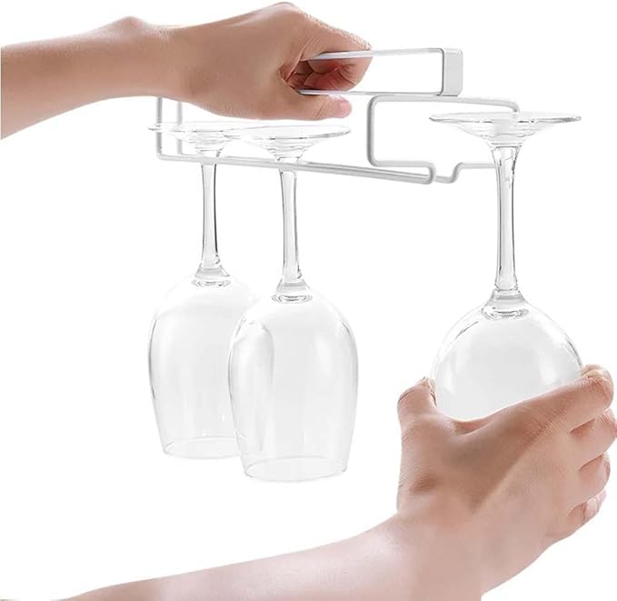 Wine Glass Rack Under Cabinet,Stemware Rack Wine Glass Holder Hanging Wine Glasses Storage Hanger Organizer for Shelf Kitchen Bar Decor(Black)