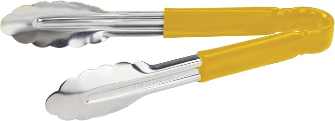 Winco 9" Stainless Steel Serving Tongs with Plastic Handle, Yellow
