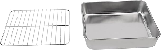 Stainless Steel Baking Pan and Cooling Rack Set for Oven Roasting and Baking Multi-Size Bakeware for Kitchen BBQ and Cake Easy Clean Dishwasher Safe(24CM)