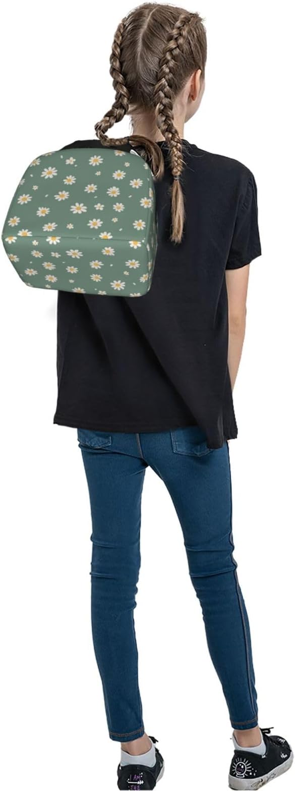 Lunch Bag Daisy Flower Green Insulated Lunch Box Reusable Cooler Tote for Adults Student Girl Boy Work Office School Picnic Over 3 Years Old