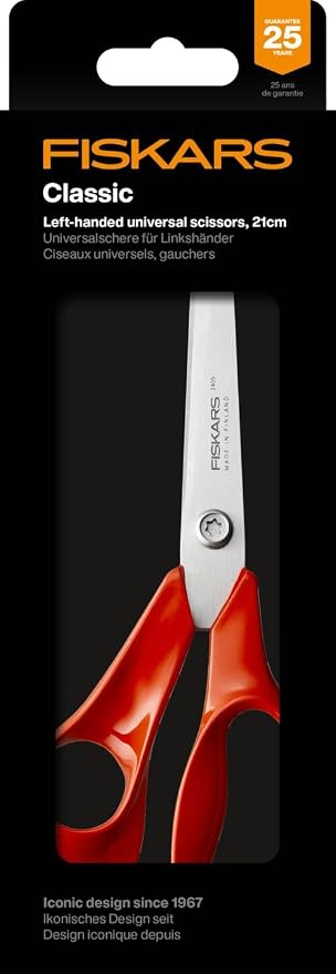Fiskars Classic 1075035 Universal Left Handed Kitchen Scissors, Total Length: 21 cm, Improved Torx Screw and Ergonomic Handle, Quality Steel/Plastic, Red