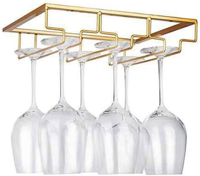 Hoshen Goblet Wine Glass Rack, 11.8 inches Under Cabinet Wine Wine Glass Rack, Glass Storage Rack, Bar Hanging Wine Wine Glass Rack, (3 Rows) Gold