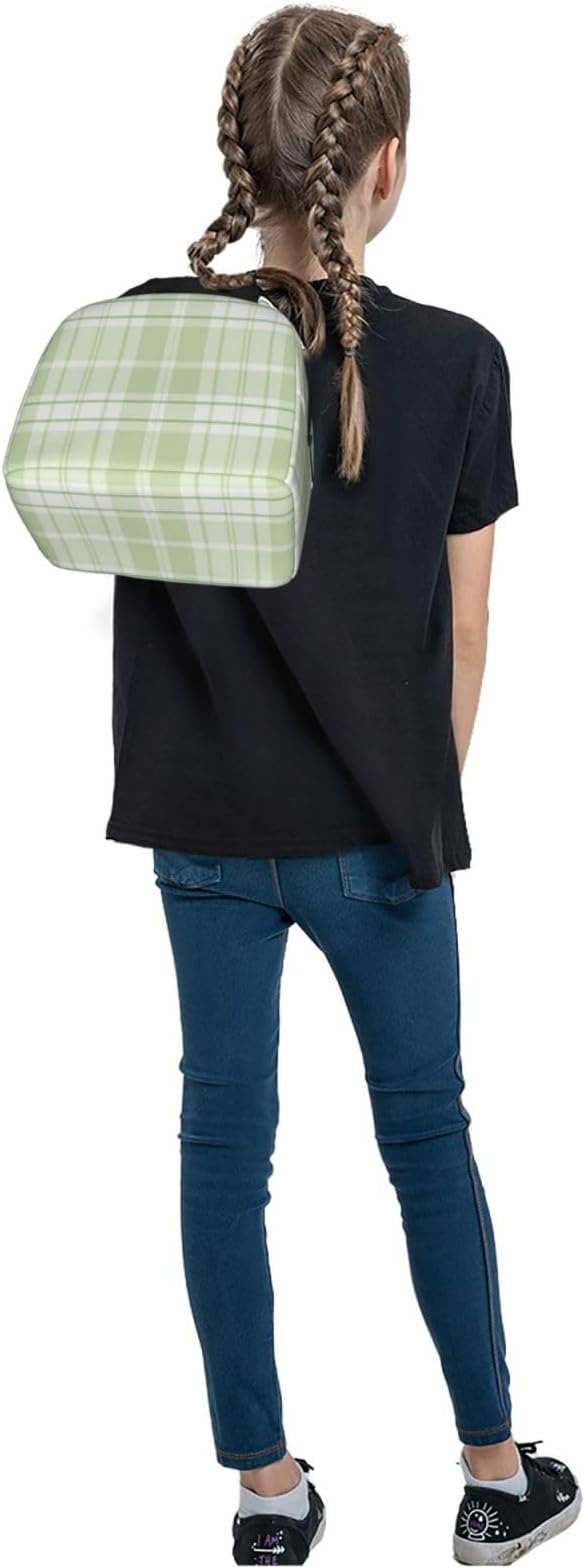 Custom Lunch Bag Pastel Green Buffalo Check Plaid Personalized Insulated Lunch Box with Name Reusable Cooler Tote for Adults Student Girl Boy Work Office School Picnic Over 3 Years Old