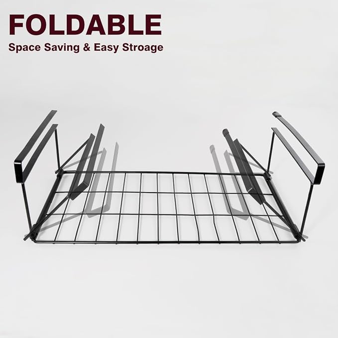 Foil and Plastic Wrap Organizer Kitchen Under Cabinet Desk Pantry Hanging Organizer Storage Foldable Rack (Black)