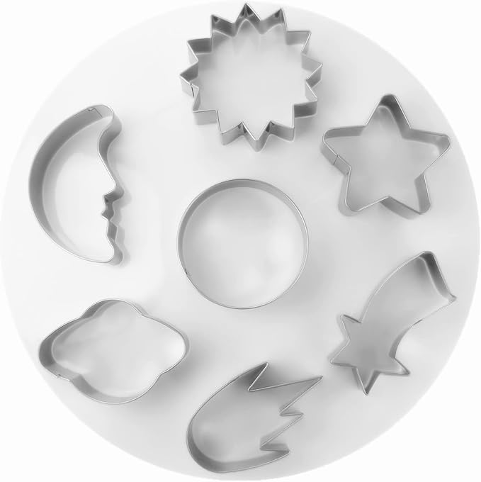 Planet Series Cookie Cutter Set of 7 pcs, Stainless Steel Universe Outer Space Fondant Cutters Set for Holiday Baking Clay DIY Molds
