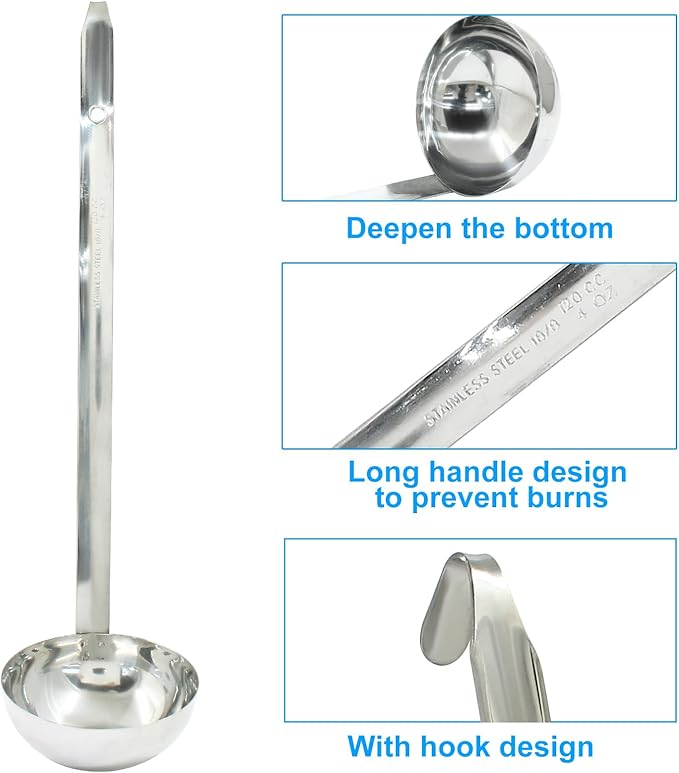 Zorfeter 3 Pcs 4 Oz Soup Ladle Set, Stainless Steel Ladles with Long Handles for Serving, Cooking, Stirring, Portioning Kitchen Restaurant Accessories