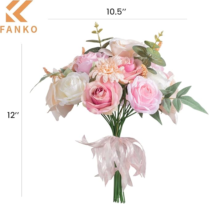 FANKO Artificial Flowers for DIY, Pink Blush Ivory Pale Peach Faux Flowers Bouquet, Fake Flowers with Roses Daisy Silk Flowers for Vase, Home Decor, Wedding Centerpiece, Floral Arrangement Décor