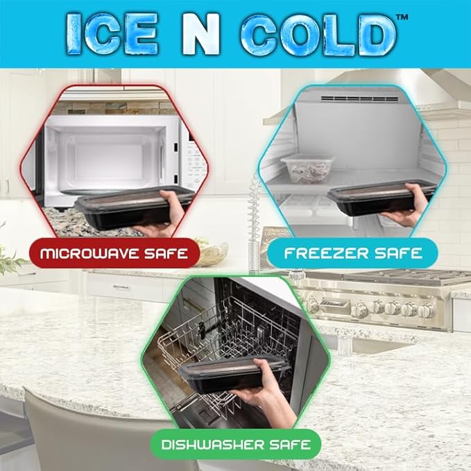ICE N COLD Reusable To-Go Food Meal Prep Storage Containers with Leak Proof Snap Lids 58oz | 1715ml | 25-Pack