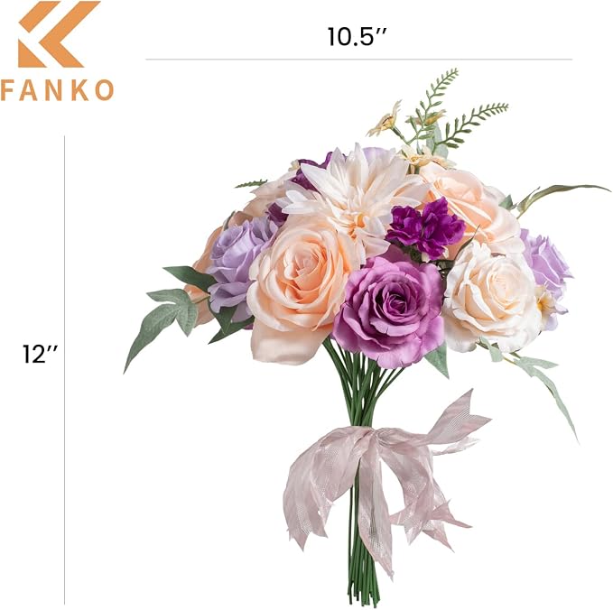 FANKO Artificial Flowers for DIY Bouquet, Purple Mauve Faux Rose, Ivory Peach Fake Flower Rose Dahlia Daisy for Vase, Floral Arrangement, Centerpieces, Wedding, Home Decor, Party Decoration