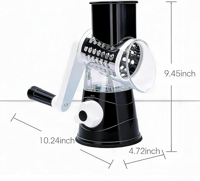 3-in-1 Rotary Cheese Grater, Hand Crank Shredder with 3 Interchangeable Blades for Cheese, Veggies, Nuts, Black