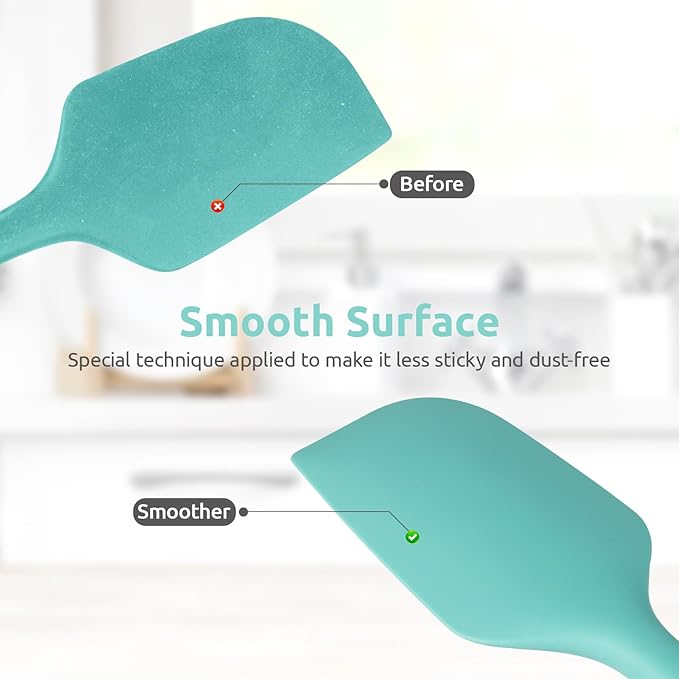 U-Taste Flat Spatula & Spoon Spatula: 11.38in 600ºF Heat Resistant Silicone Bowl Scraper, Flexible Rubber Kitchen Cooking Mixing Utensil with Upgraded Non-Stick Surface (Set of 2, Aqua Sky)