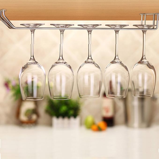 Wine Glass Rack,Stainless Steel Chrome Finish Under Cabinet Hanging Stemware Holder with Screw For Kitchen/Bar/Restaurant (21.6"/55cm)