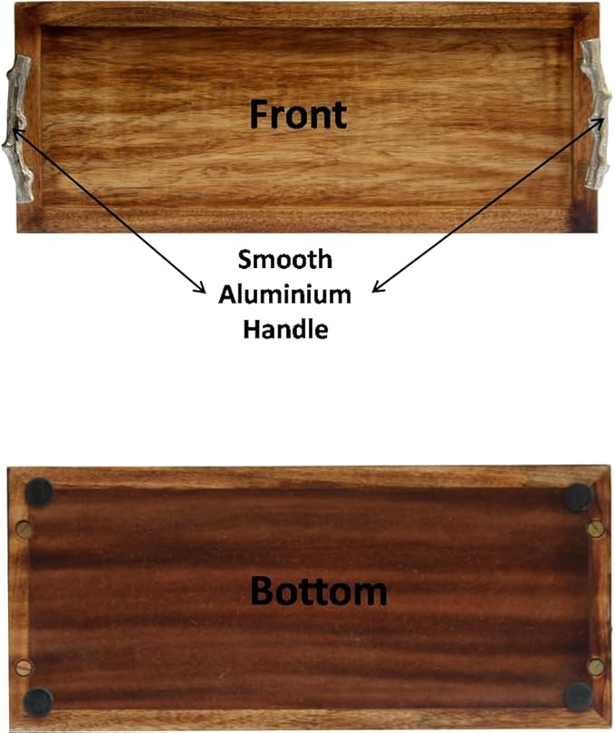 Plain Wooden Serving Tray Perfect for Dining Medium and Large with Rustic Handle, Kitchen & Home Decor Stylish & Durable Food & Drink Platter for Parties (20 x 8)