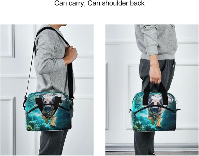 ALAZA German Shepherd Dog Swimming Underwater Lunch Box for Men Women Adults Insulated Lunch Bag Cooler Bag with Adjustable Shoulder Strap for Work Picnic Travel