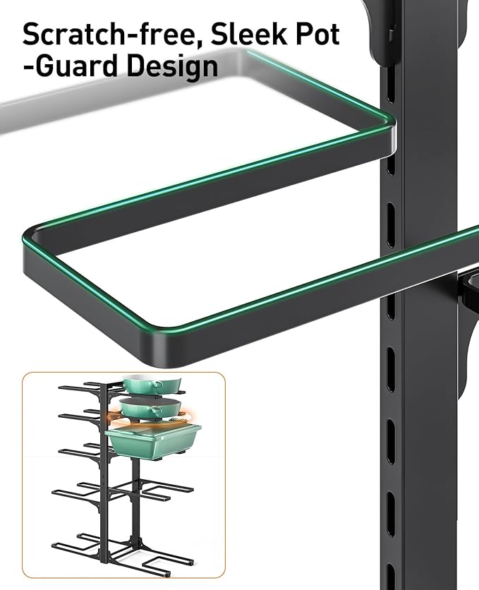 ORDORA Pots and Pans Organizer under Cabinet 23.62" Height, 10-Tier Kitchen Cabinet Organizers and Storage, Heavy Duty Pots and Pan Storage Rack Organizer inside Cabinet, Adjustable Pot Rack