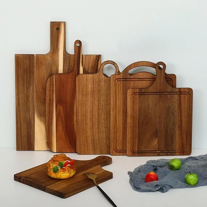 Acacia Wood Serving Board with Handle, Small Size 11" x 8"- Wooden Cutting Chopping Board for Meat, Vegetables, Bread, Charcuterie, Cheese Board - Food Serving Tray for Kitchen Appetizers