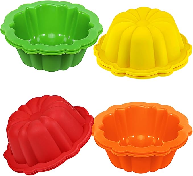 Webake 4 Inch Silicone Mini Cake Pan Set of 8, Nonstick BPA Free Fluted Tube Cake Pans for Baking, Muffins, Cupcakes