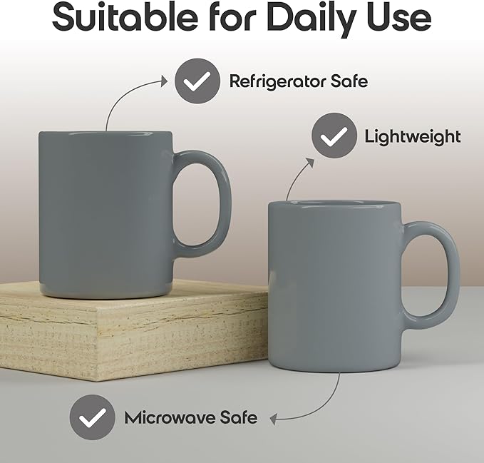 Omniware Teaz Cafe 11 oz Classic Mug, Set of 4 - Vintage-Inspired Stoneware Coffee Cups, Retro Diner Aesthetic, Rustic Drinkware, Dishwasher Safe, Ideal for Tea or Espresso (Gray)