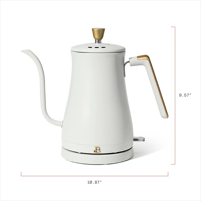 Electric Gooseneck Kettle 1 Liter 1200W Fast Boil with Precision Pour Spout, Stainless Steel Interior, Auto Shut-Off & 360° Swivel Base (White Icing)