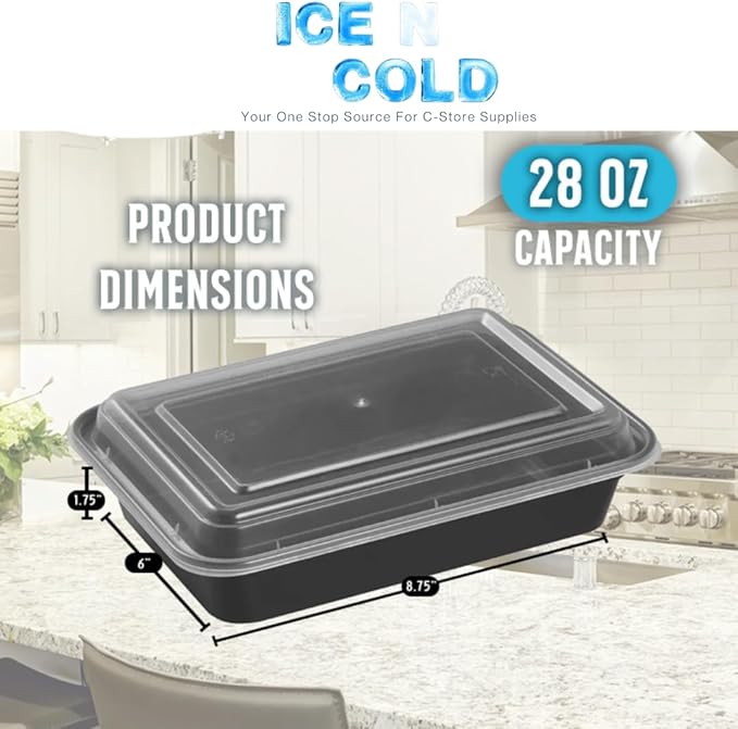 ICE N COLD Reusable To-Go Food Meal Prep Storage Containers with Leak Proof Snap Lids 28oz | 830ml | 10-Pack