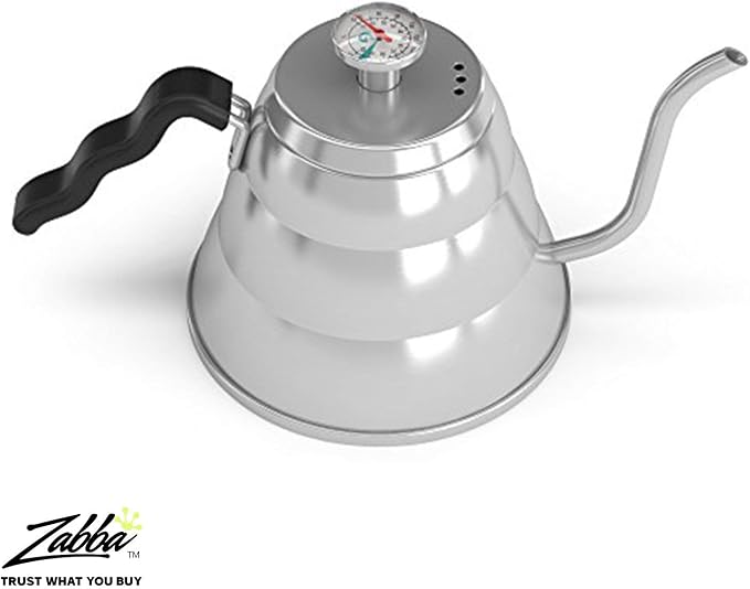 Coffee Gator Gooseneck Kettle with Thermometer - 34oz Premium Stainless Steel Pour Over Coffee Maker Kettle, Stove Top, w/Precision Drip Spout, for Drip Coffee, French Press, Tea Kettle, 4 Cup, 1L