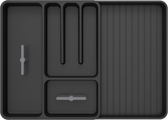 MR.SIGA Expandable Silverware Organizer, Flatware Organizer for Drawer, Utensil Organizer and Adjustable Cutlery Tray for Kitchen Drawer, Black