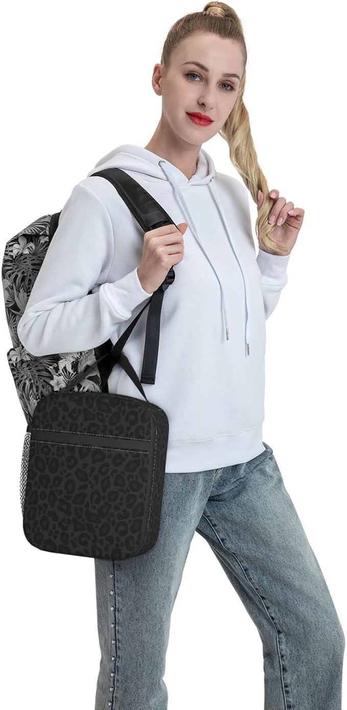 Black Leopard Cheetah Print Animal Skin Print Insulated Lunch Bag Portable Reusable Zipper Lunch Box For Men Women Work Picnic Travel Camping