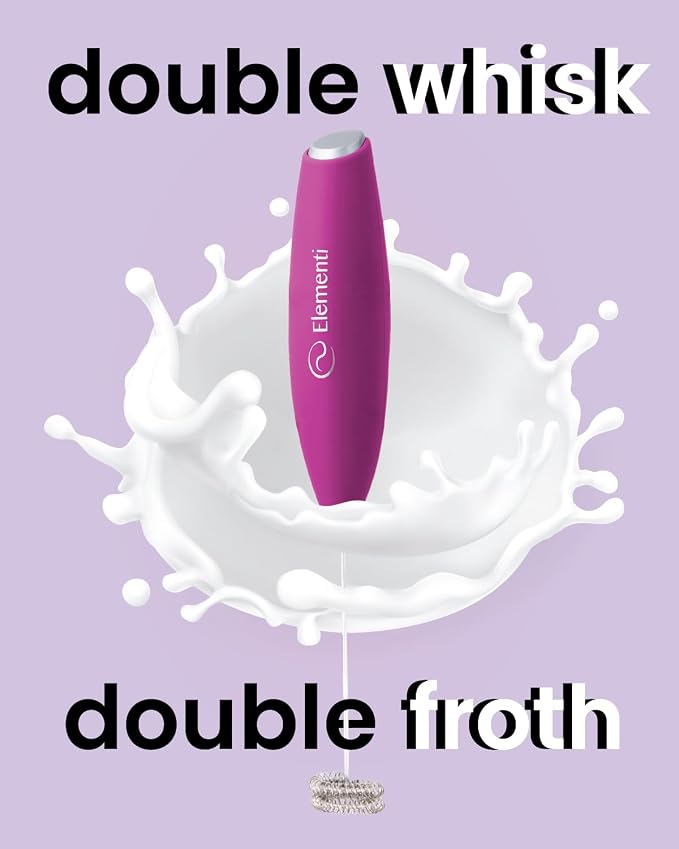 Elementi Milk Frother Wand - Easy to Use Handheld Electric Stirrer for Powder Drinks, Durable & Powerful Coffee Whisk & Protein Powder Mixer Wand, Hand Frother, Coffee Stirrers Electric (Hot Pink)