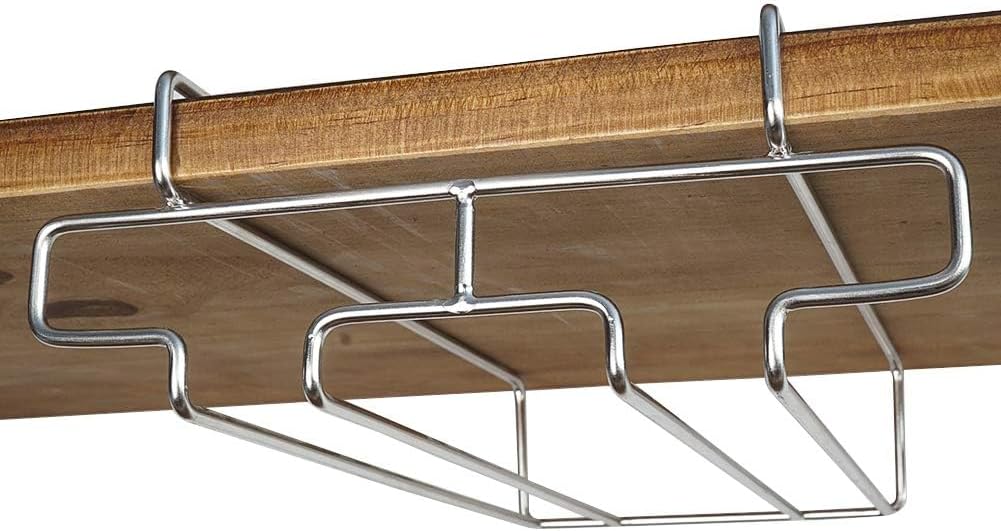 Wine Glass Holder - 2 Rows Stemware Rack Under Cabinet - 304 Stainless Steel Hanger Storage Shelf, Fit for The Cabinet 0.8“ or Less