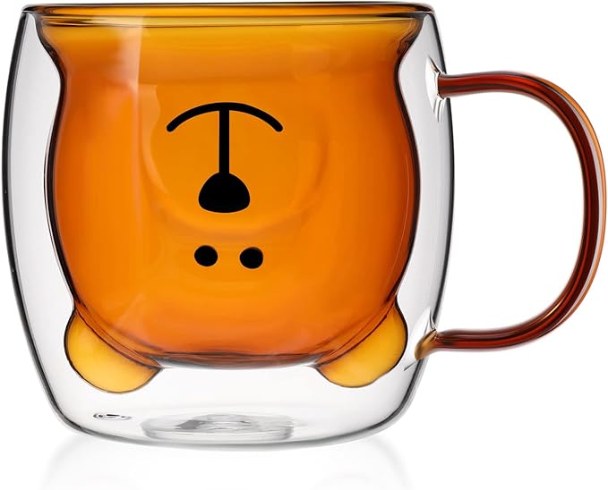 Patelai Cute Bear Tea Cup Double Wall Glass Milk Coffee Bear Mug with Handle Insulated Espresso Christmas Beer Cup Cute Birthday Gift for Women Men Valentine, 250 Ml/ 8. 4 oz(Brown,1 Piece)