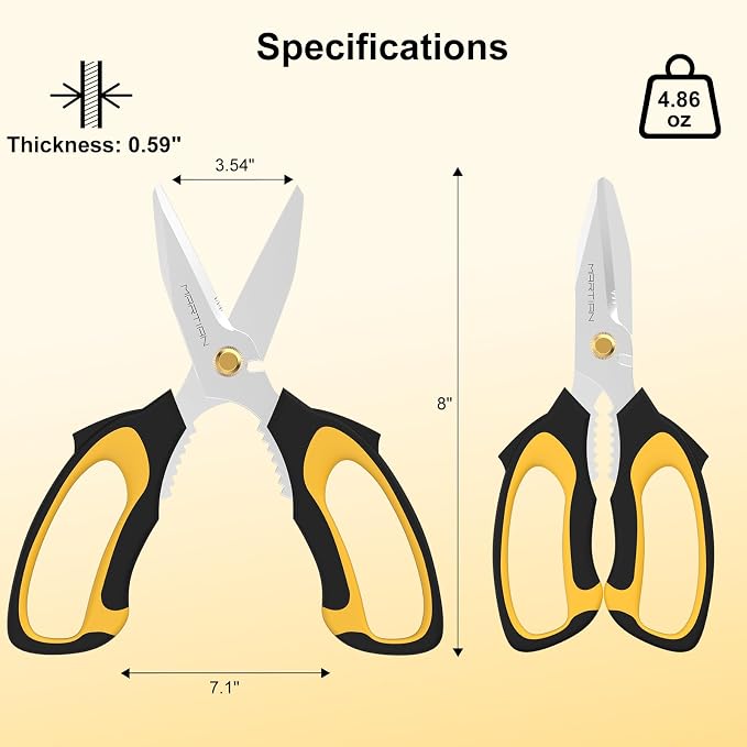 8” Ultra Sharp Kitchen Shears Heavy Duty - Stainless Steel Kitchen Shears for Food, Dishwasher Safte Kitchen Scissors for Meat Cutting, Ideal Gift for Father's Day