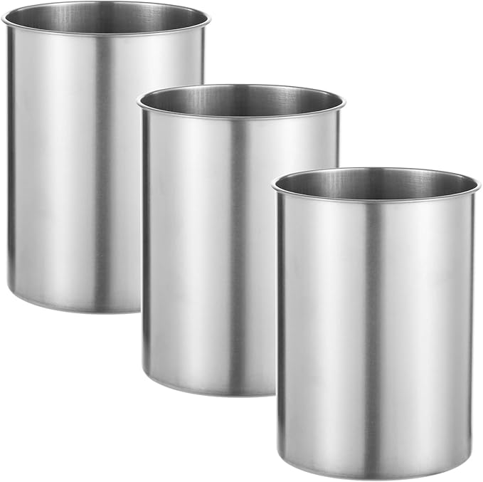 Homaisson 3 PCS Stainless Steel Kitchen Utensil Holders, 5.5 x 7.3 in Cylinder Kitchen Countertop Organizer, Dishwasher Safe Cooking Utensil Holder, Large Capacity for Cafe Restaurant Bakery