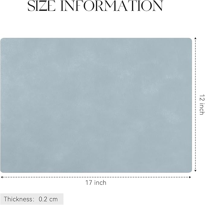 MOSAYT Vinyl Placemats Set of 12-12 X 17 Inch - Faux Leather 100% Waterproof Oil-Proof Wipeable PU Place Mats, Heat Resistant Reversible Table Mats for Kitchen, Dining, Outdoor, Light Grayish Blue