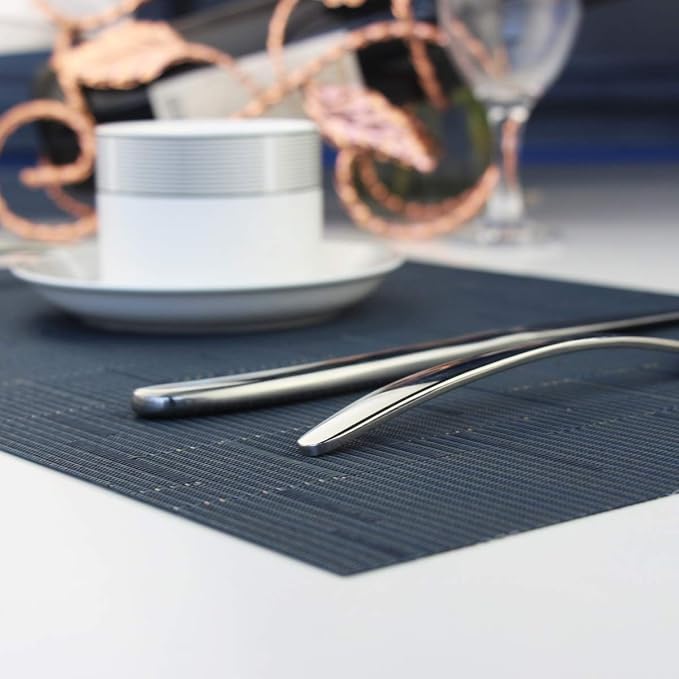 Vinyl Placemats,Washable Table Mats Easy to Clean Woven Placemats for Dining Table Set of 4 (Navy Blue)