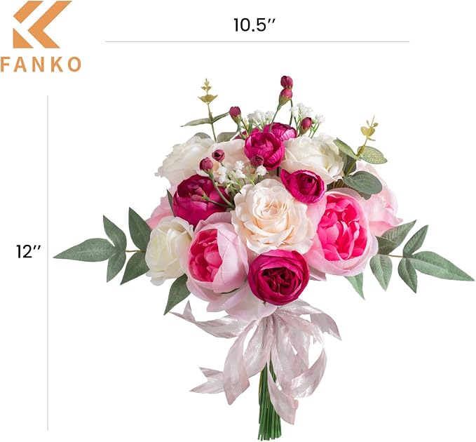 FANKO Artificial Flowers for DIY Bouquet, Faux Rose Combo Peony Ranunculus Stems in Pink White Burgundy for Vase, Floral Arrangement, Centerpieces, Wedding, Home Decor, Party Decoration
