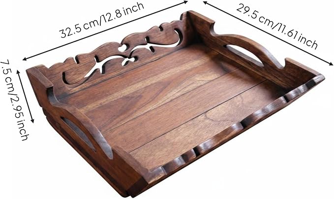 Generic Beverage Tray Wooden Tray Smooth Polished Surface Household Storage for Living Room, Medium 32.5x29.5x7.5cm
